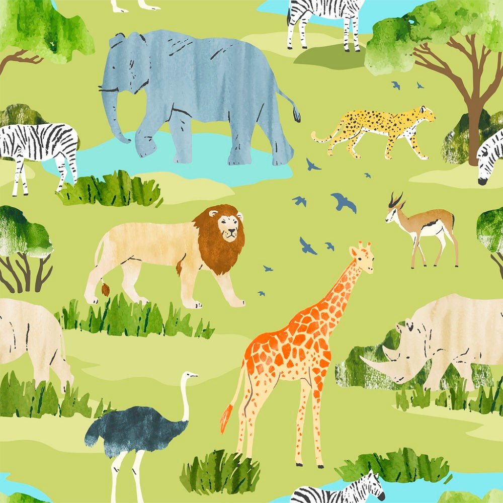 Watercolor African Safari Animals Fabric