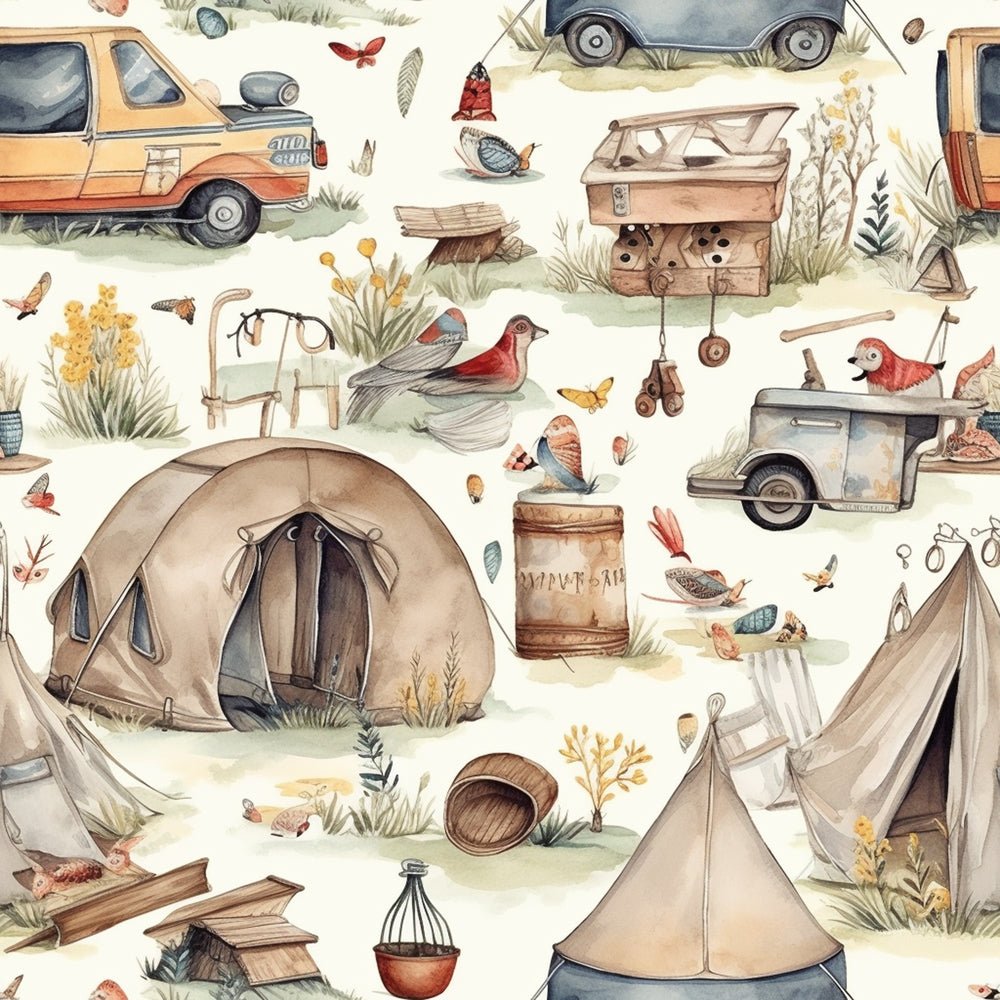 Watercolor Camping Pattern #4 Fabric