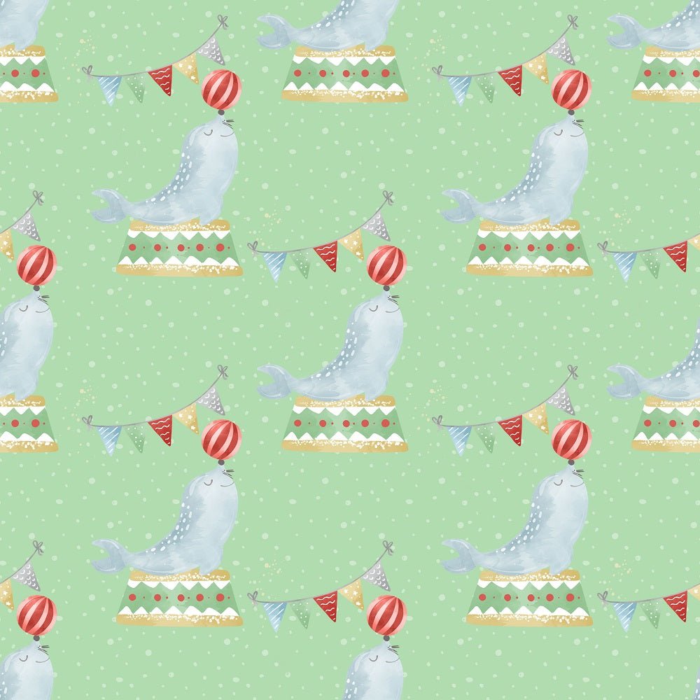Watercolor Circus Seal Fabric - Green