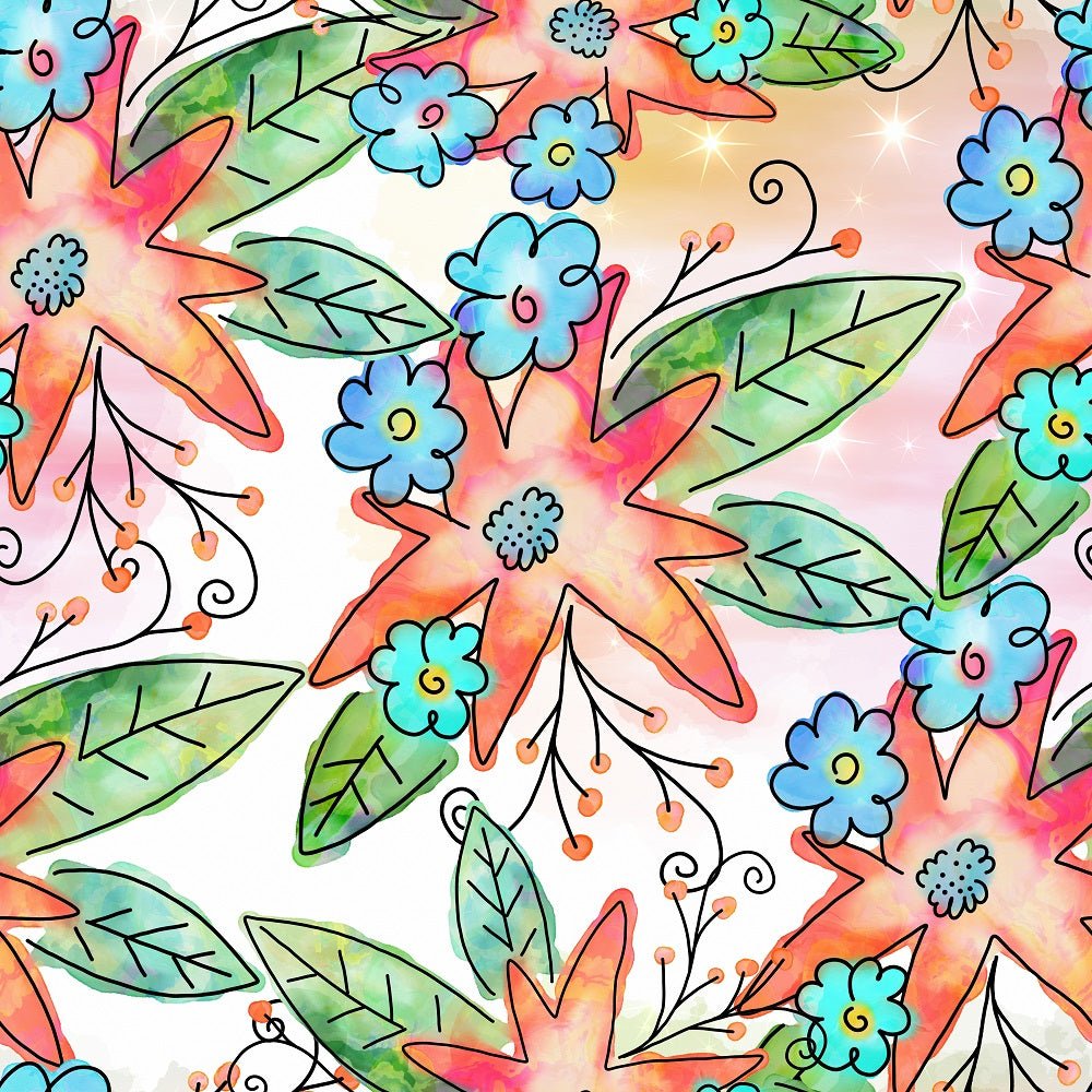 Watercolor Doodle Bouquet #2 Fabric
