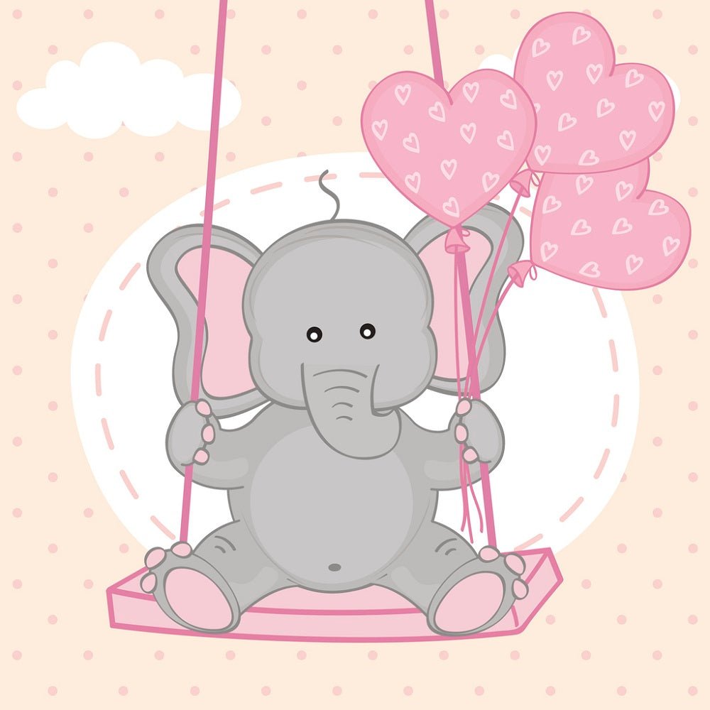 Valentine Elephants on Swing with Balloons Fabric Panel