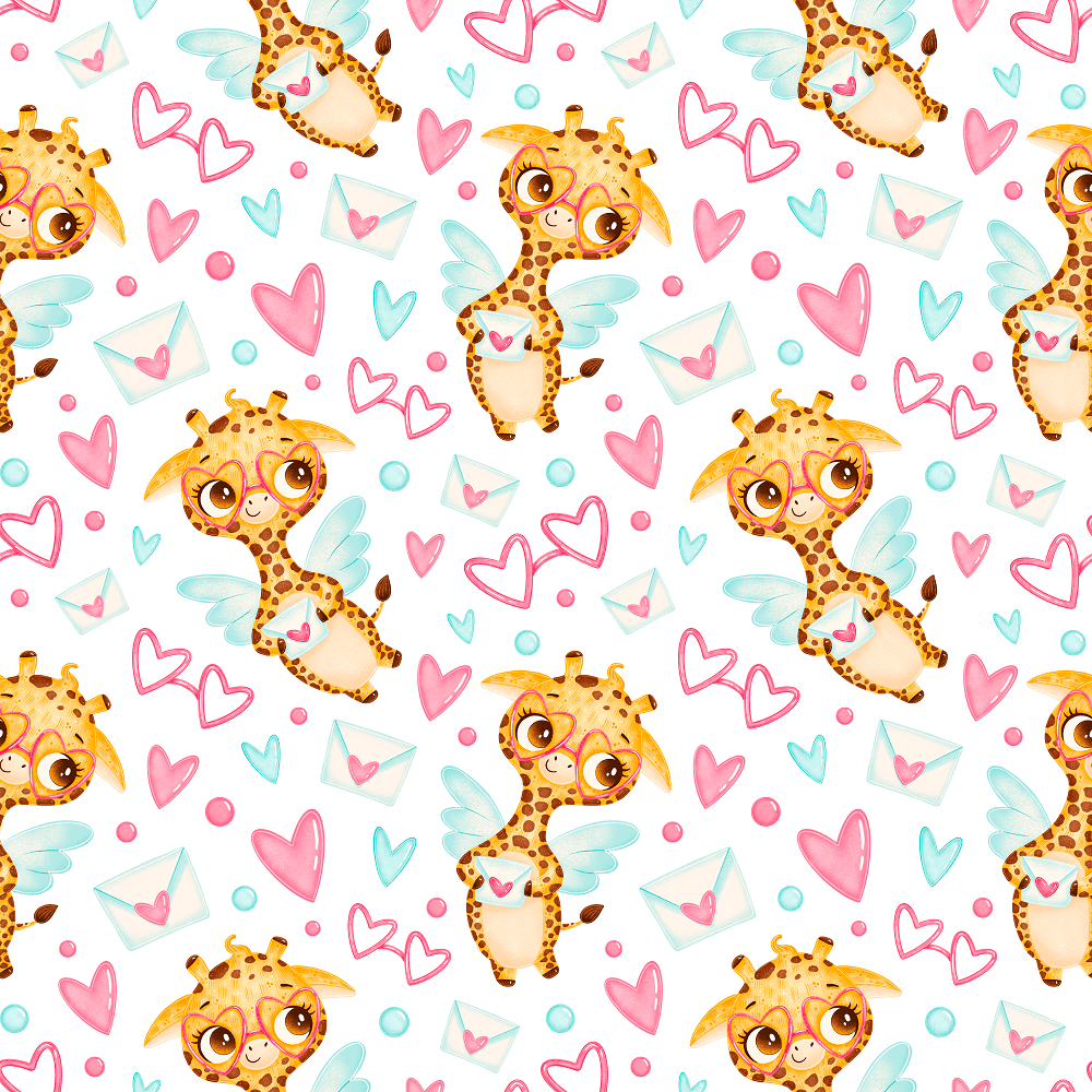 Valentine's Day Giraffes Fabric
