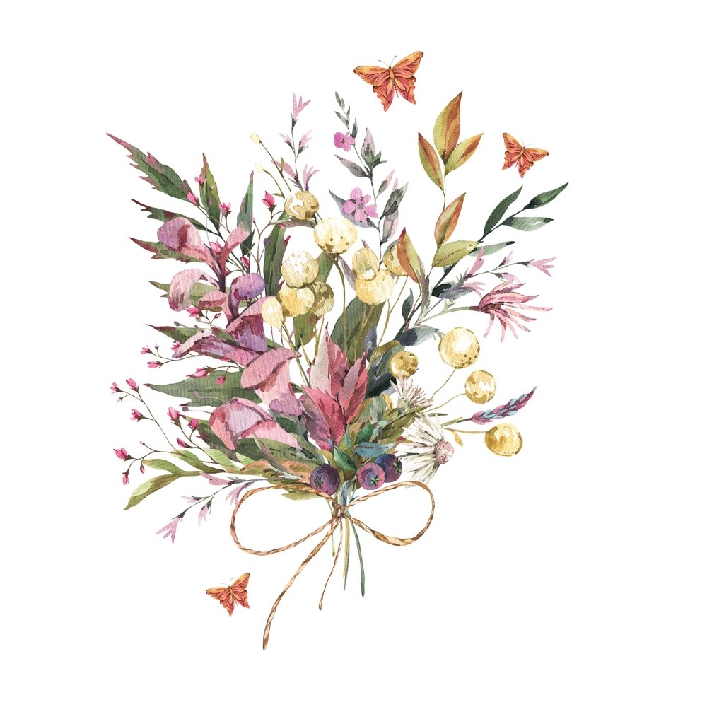 Vintage Wildflower Arrangement Fabric Panel