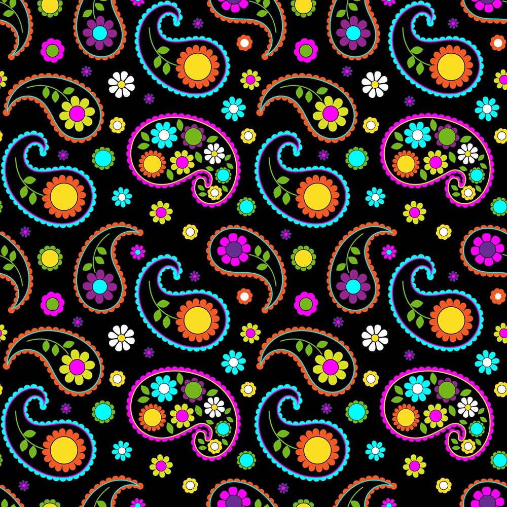Vivid Flowers & Paisleys Pattern #1 Fabric