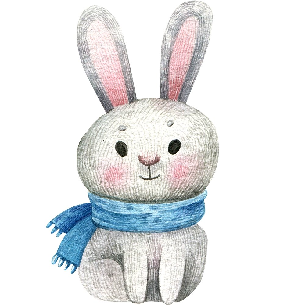 Watercolor Bunny Blue Scarf Fabric Panel