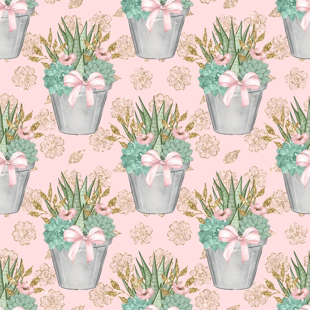 Sweet Succulents Pattern #1 Fabric - Pink