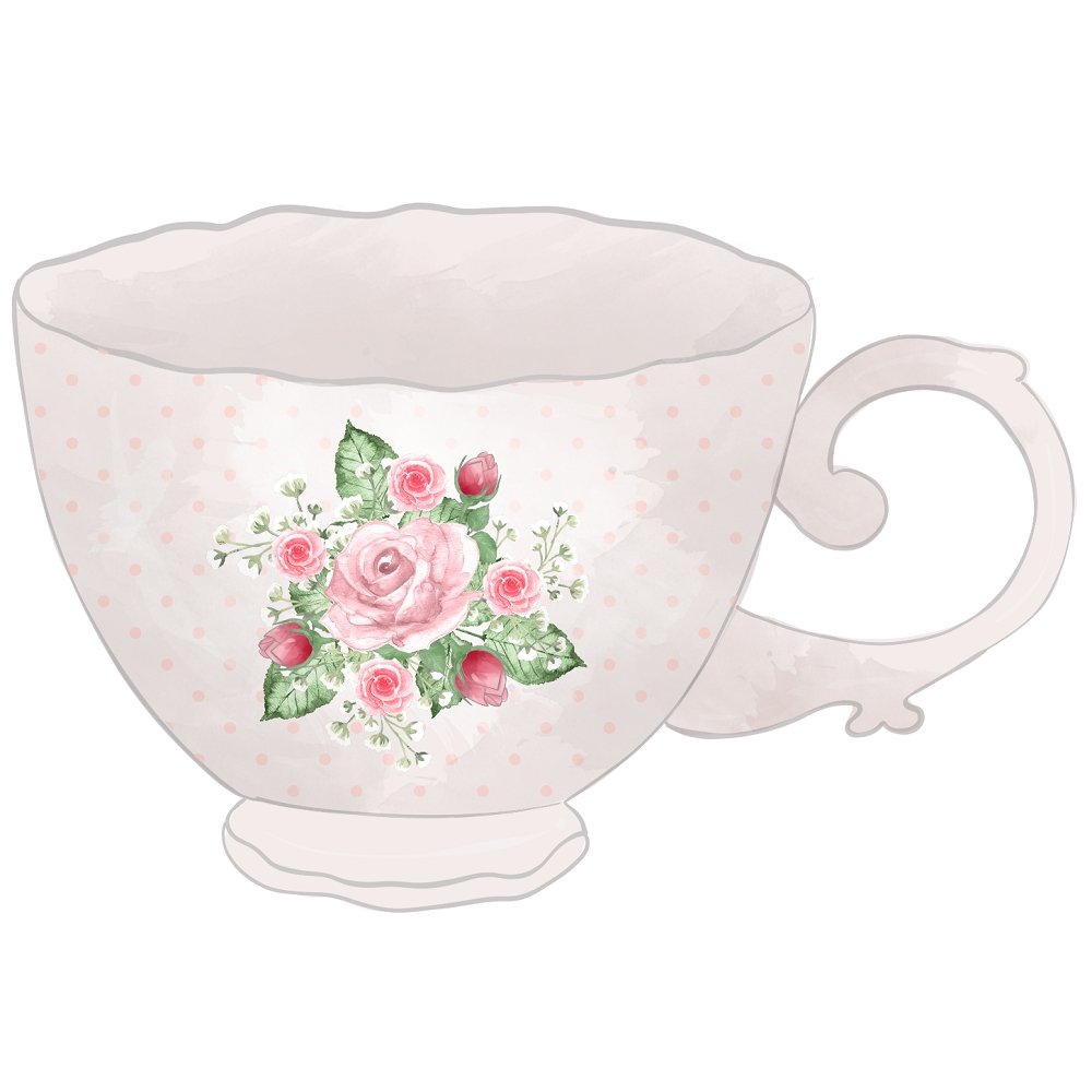 Tea Time Light Pink Floral Cup Fabric Panel