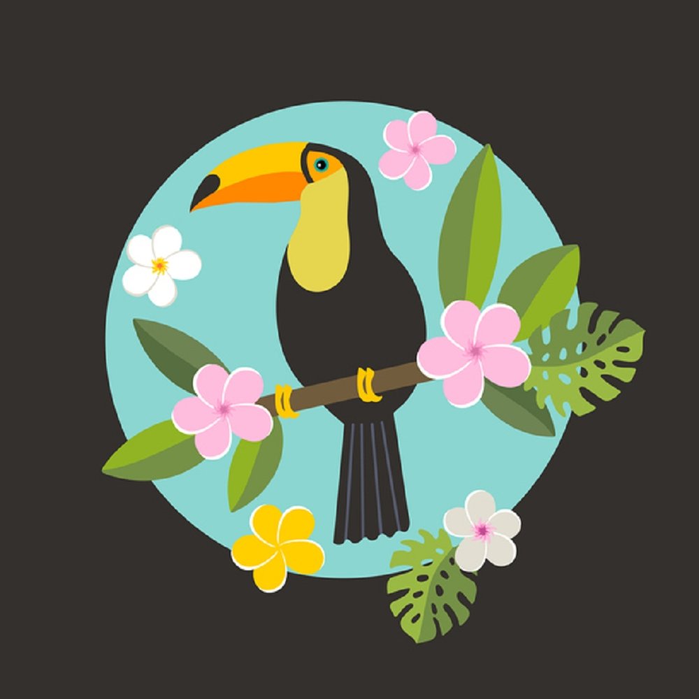 Toucan On Flowery Branch Fabric Panel - Black