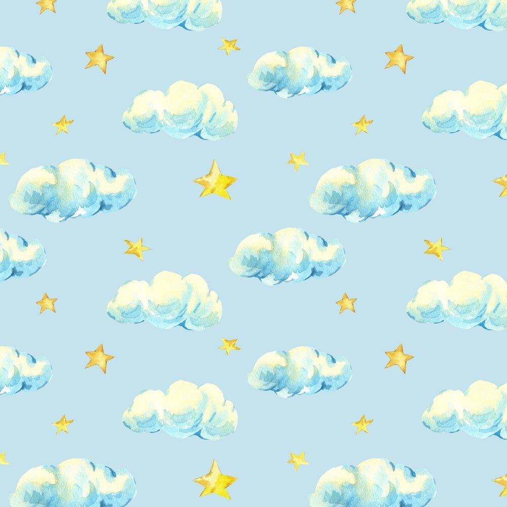 Vintage Watercolor Stars & Clouds Fabric - Blue