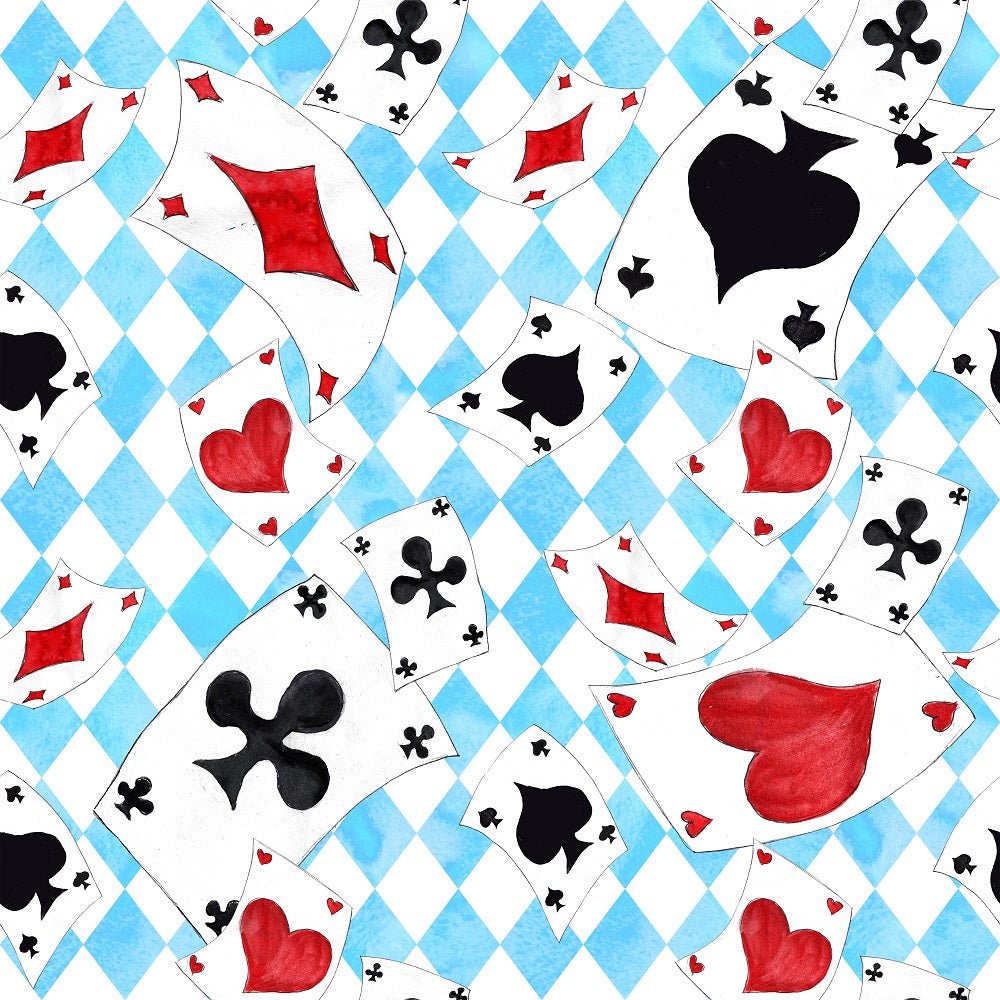 Alice in Wonderland Cards Fabric - Blue