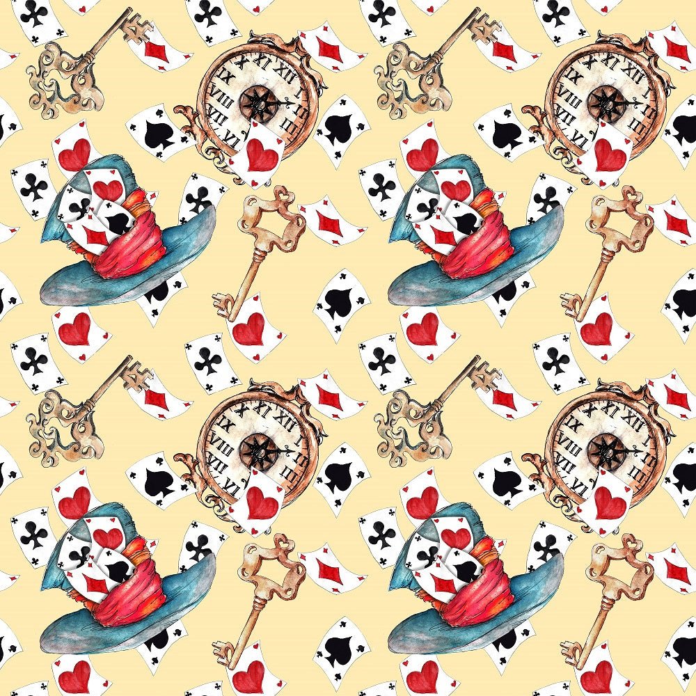 Alice in Wonderland Hats and Clocks Fabric
