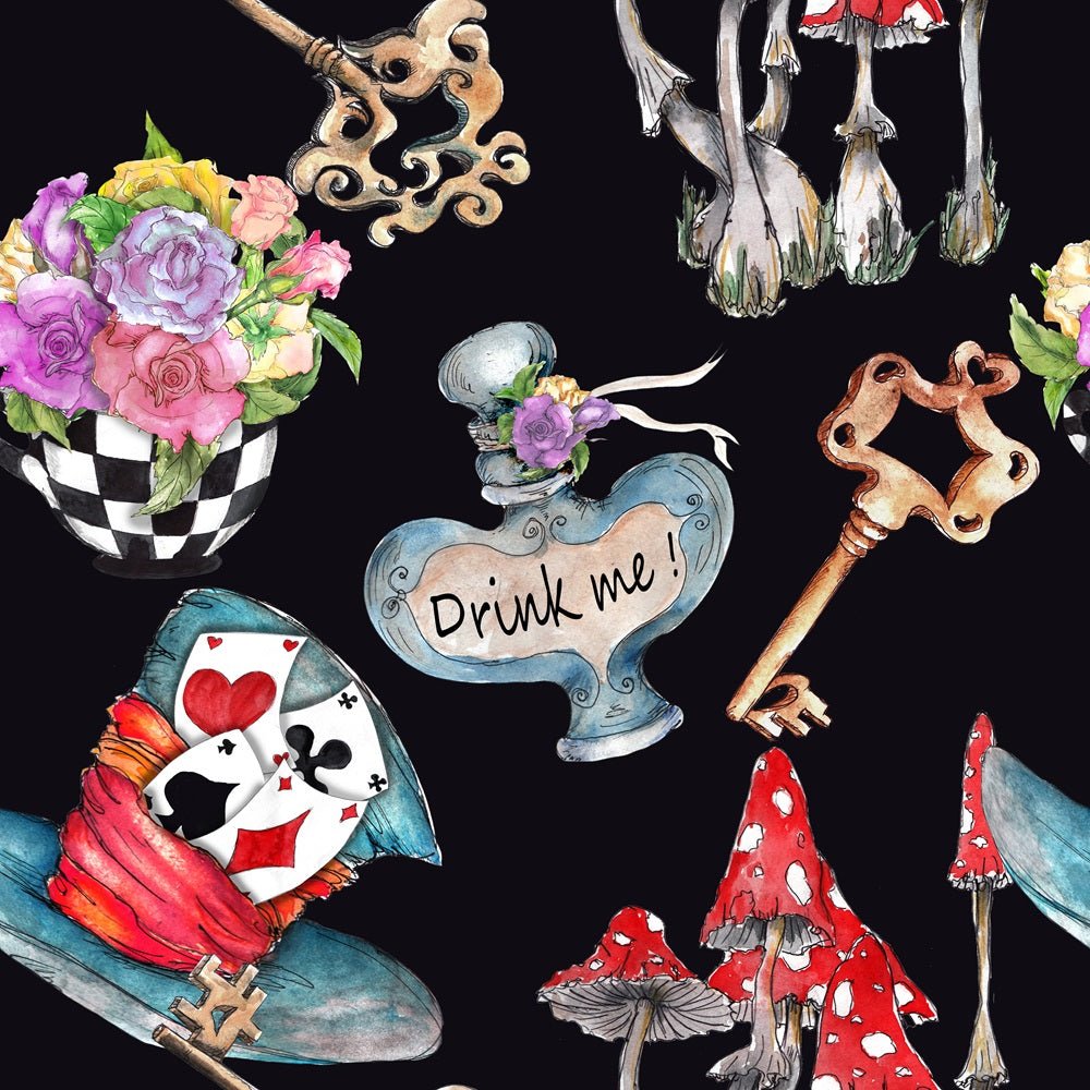 Alice in Wonderland Perfume Fabric - Black