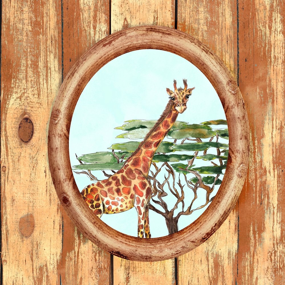 African Giraffe Portrait Fabric Panel