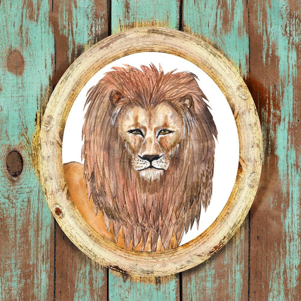 African Lion Portrait Fabric Panel