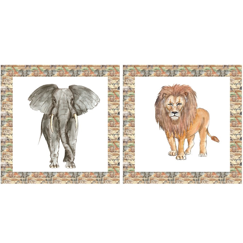 African Safari Animal Fabric Pillow Panel