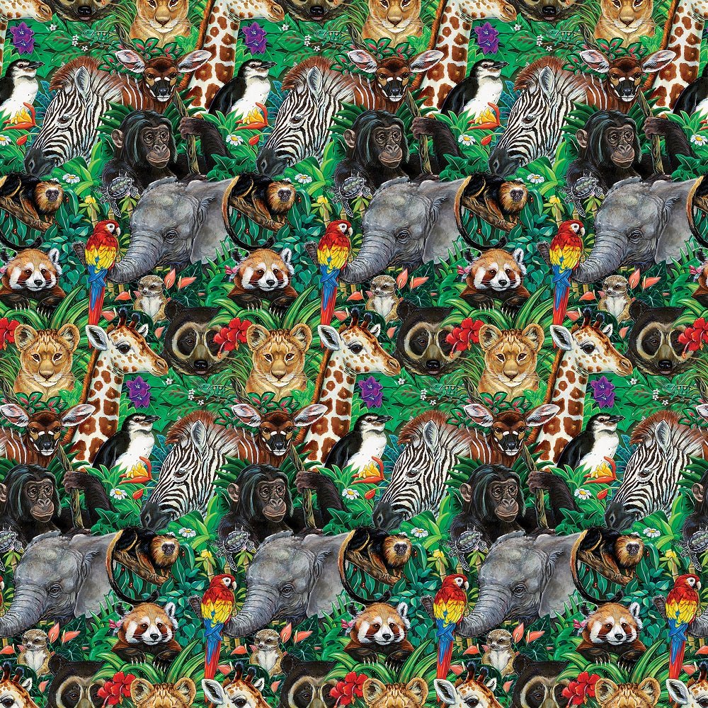 African Safari Packed Animals Fabric