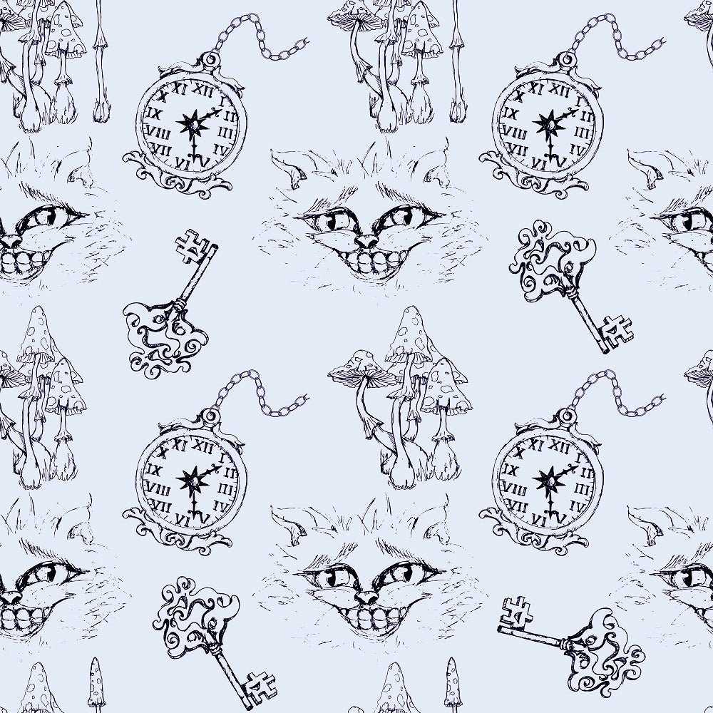 Alice in Wonderland Allover Fabric - Blue