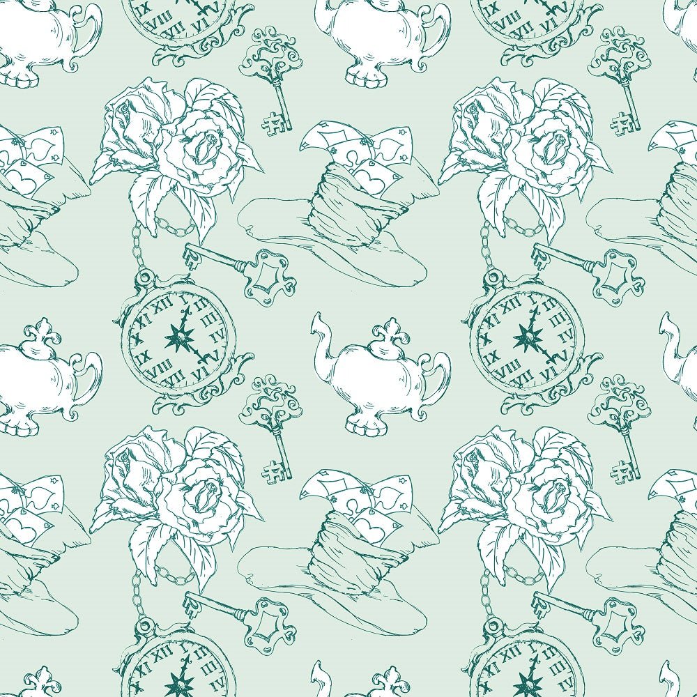 Alice in Wonderland Allover Fabric - Green