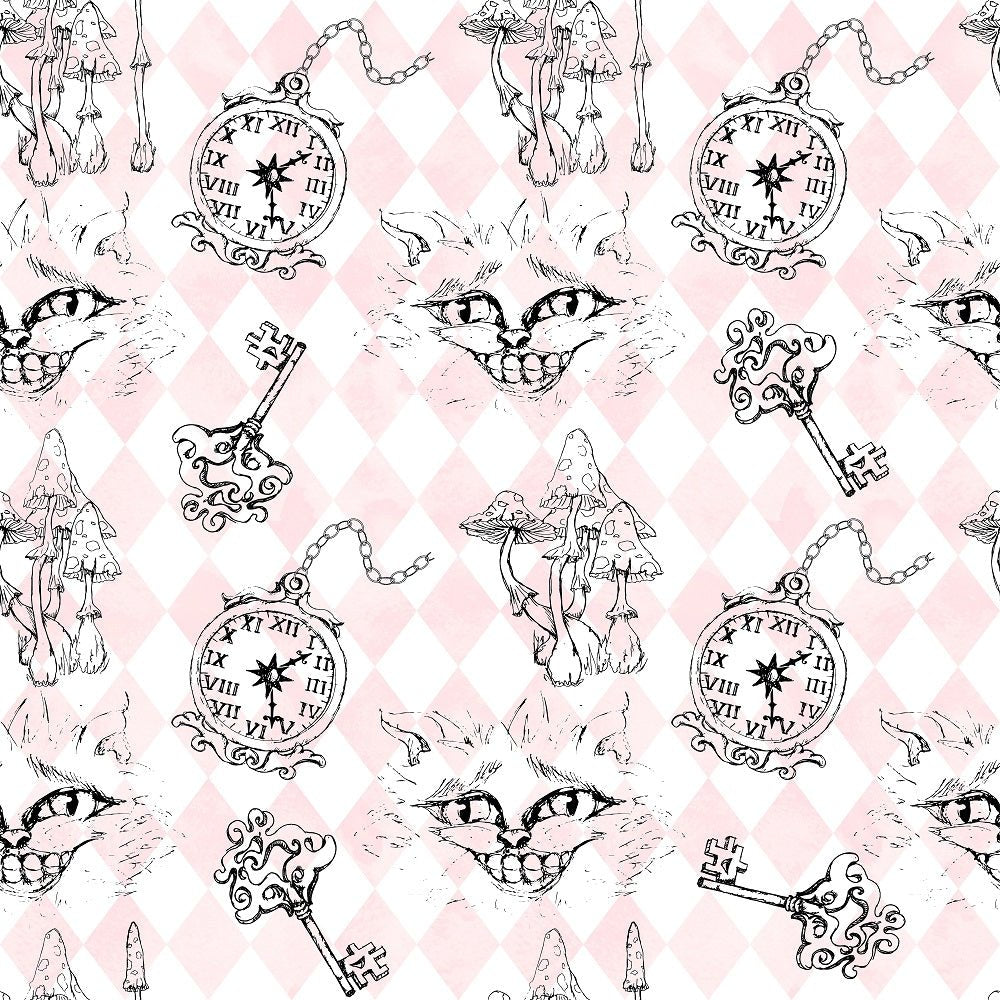 Alice in Wonderland Allover Fabric - Pink
