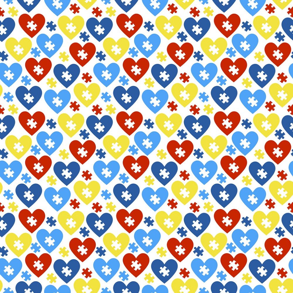 Autism Awareness Hearts & Puzzle Pieces Fabric