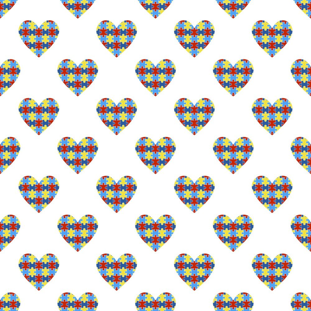 Autism Awareness Large Puzzled Hearts Fabric