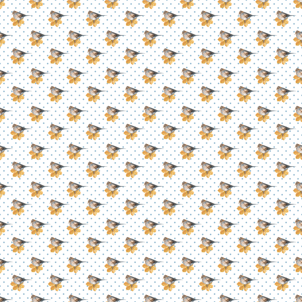 Autumn Birds & Polka Dots Fabric - Blue