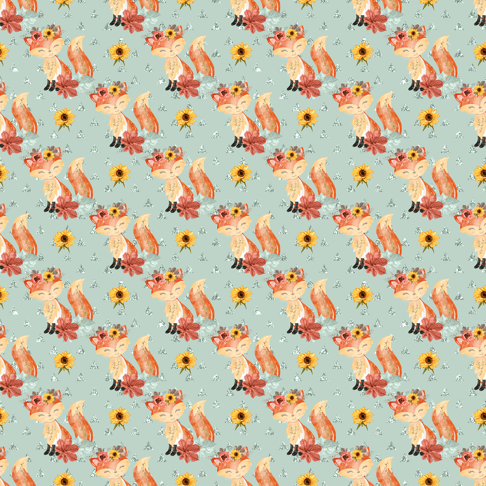 Autumn Foxes & Sunflowers Fabric - Blue