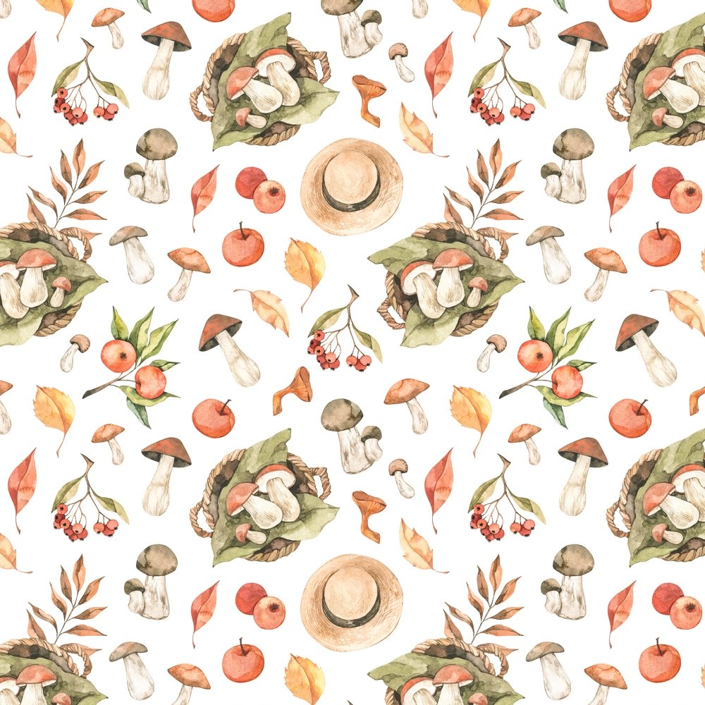 Autumn Leaves & Mushrooms Fabric
