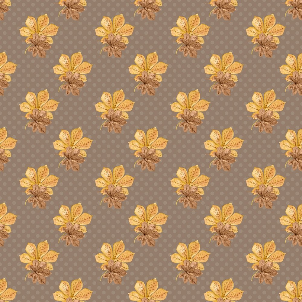 Autumn Leaves on Dots Fabric - Brown