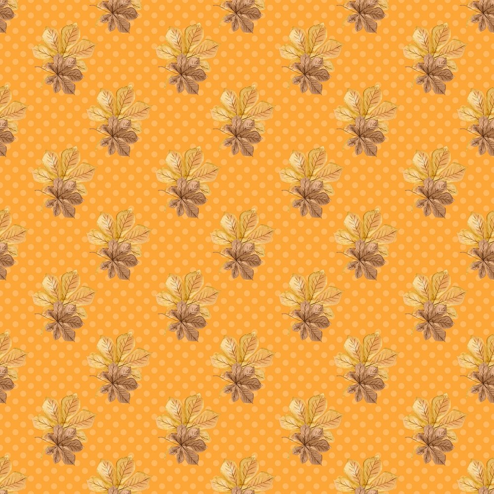 Autumn Leaves on Dots Fabric - Orange