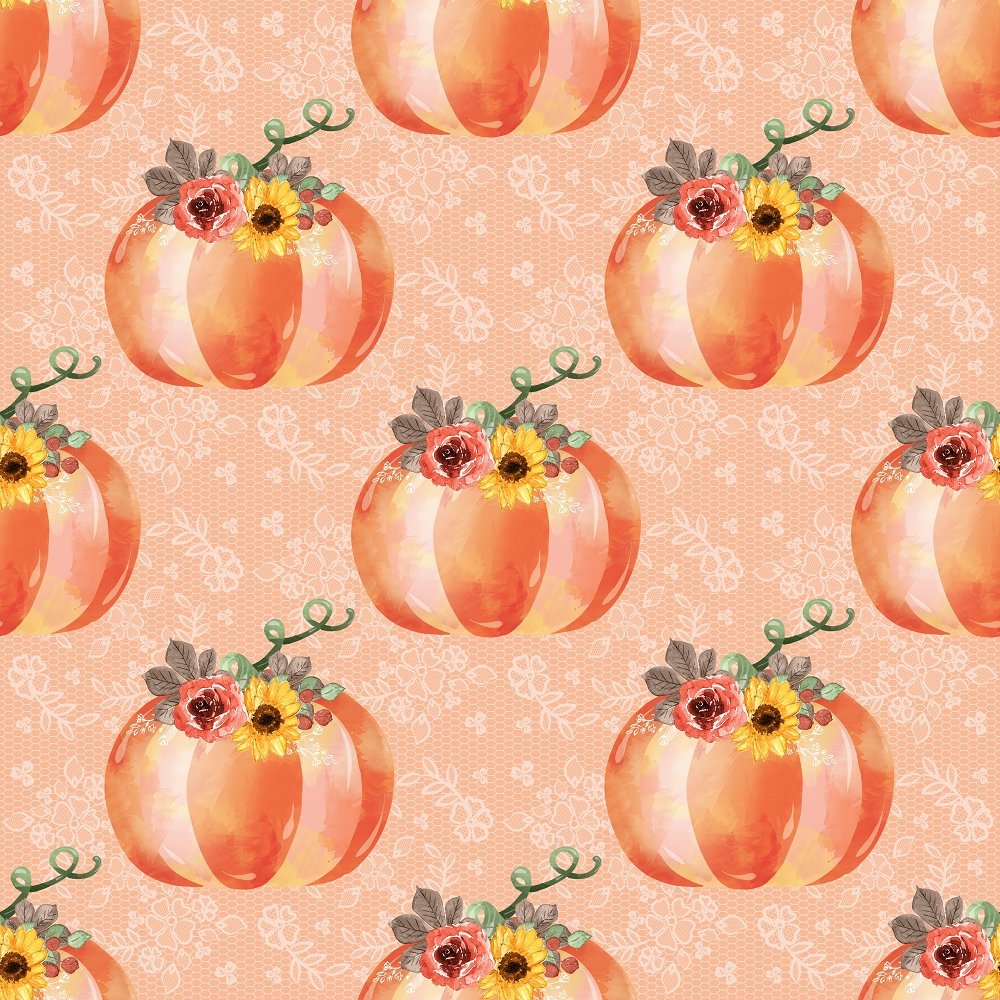 Autumn Pumpkins & Lace Fabric - Orange