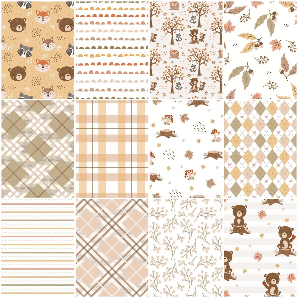 Autumn Woodland Animals Fat Quarter Bundle - 12 Pieces