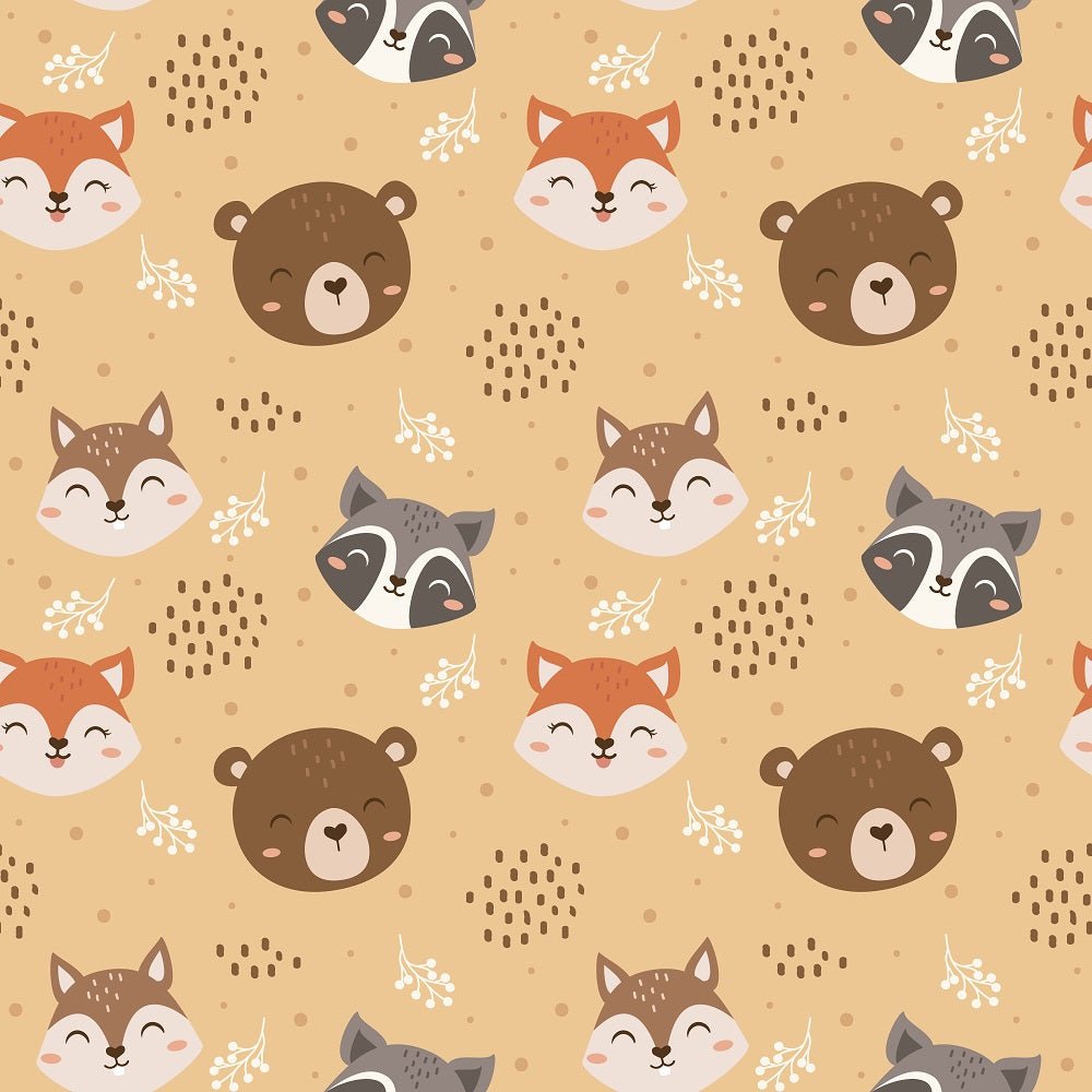 Autumn Woodland Animals Heads Fabric