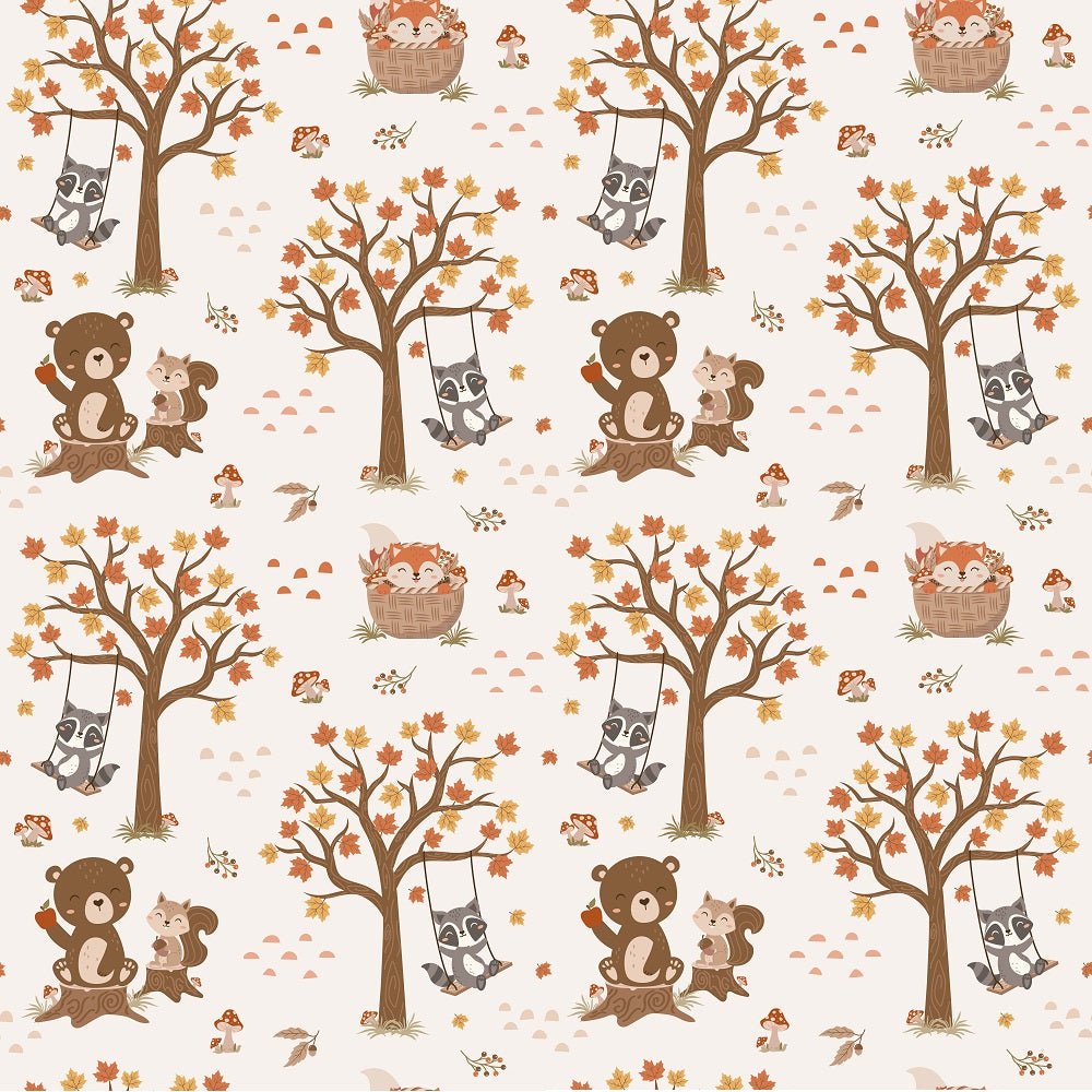 Autumn Woodland Animals Scene Fabric
