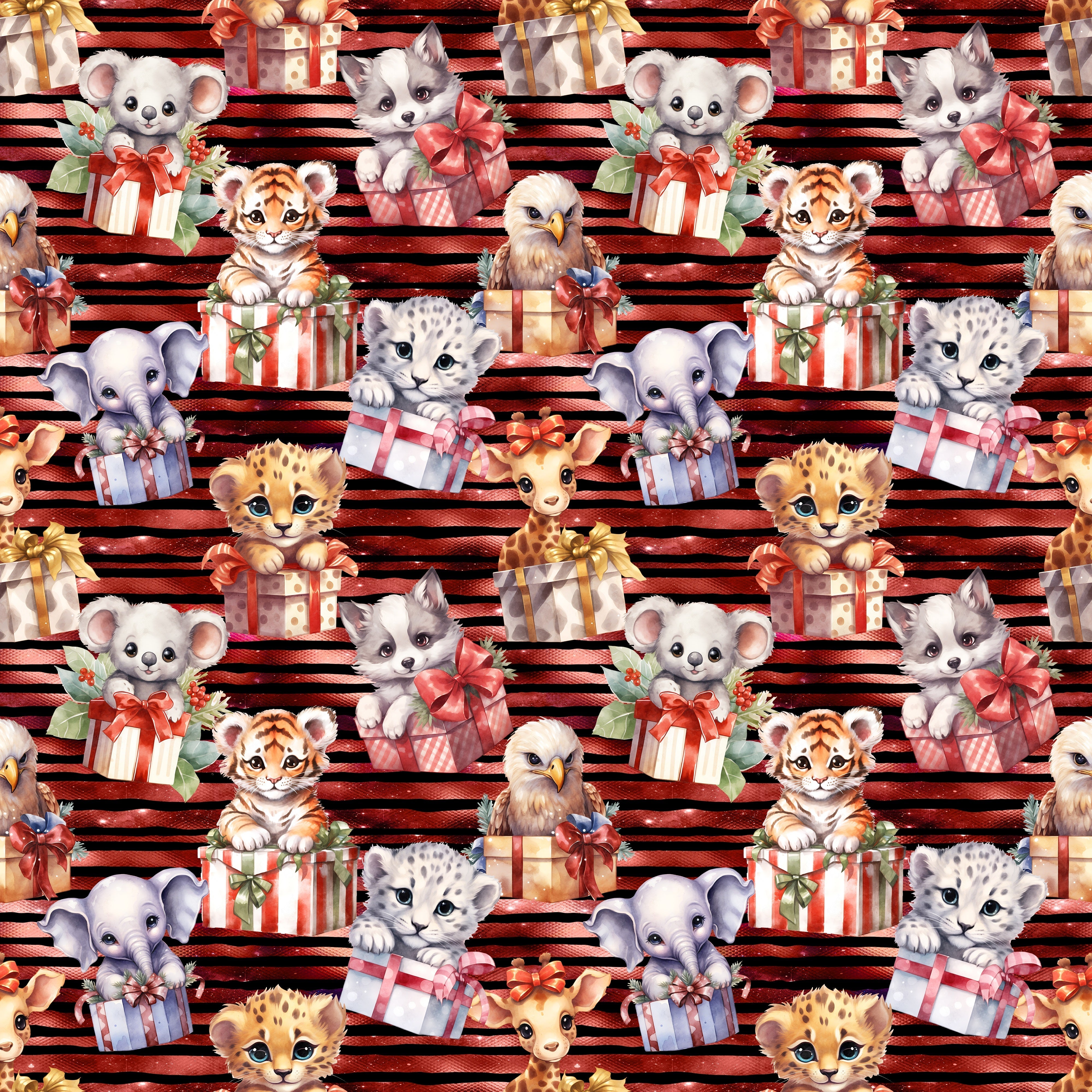 Baby Animals in Christmas Presents Fabric