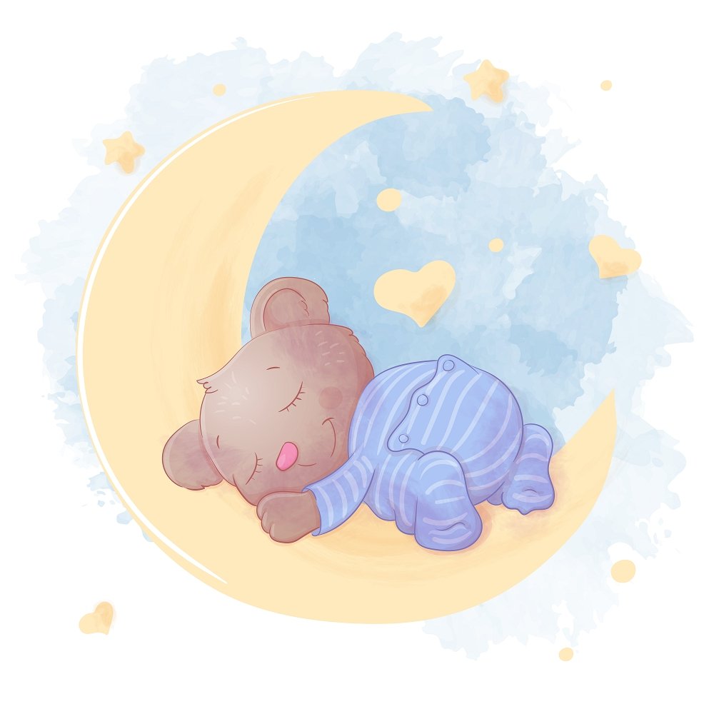 Baby Bear Sleeping On The Moon Fabric Panel