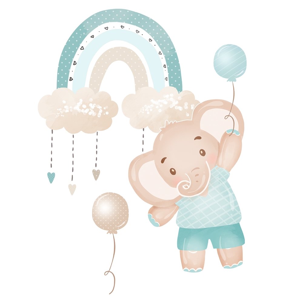 Baby Boy Elephant Arrangement #4 Fabric Panel