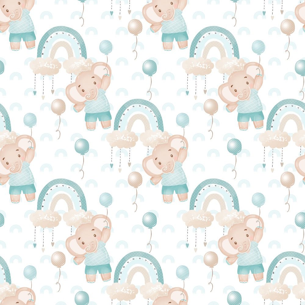Baby Boy Elephant Fabric - White