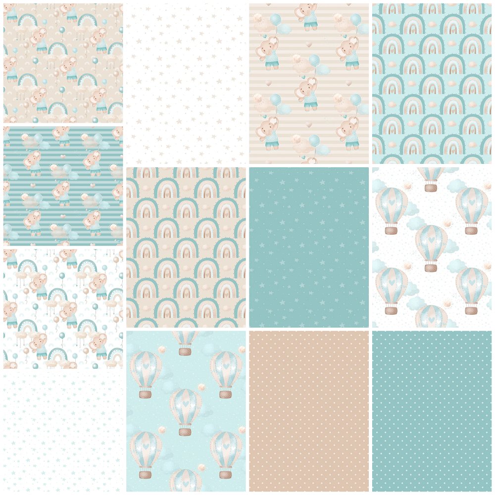 Baby Boy Elephant Fat Quarter Bundle - 13 Pieces