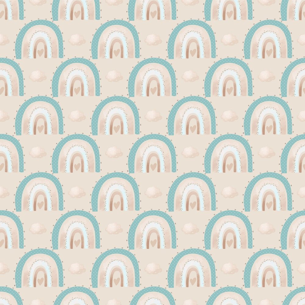 Baby Boy Elephant Rainbows Fabric - Tan