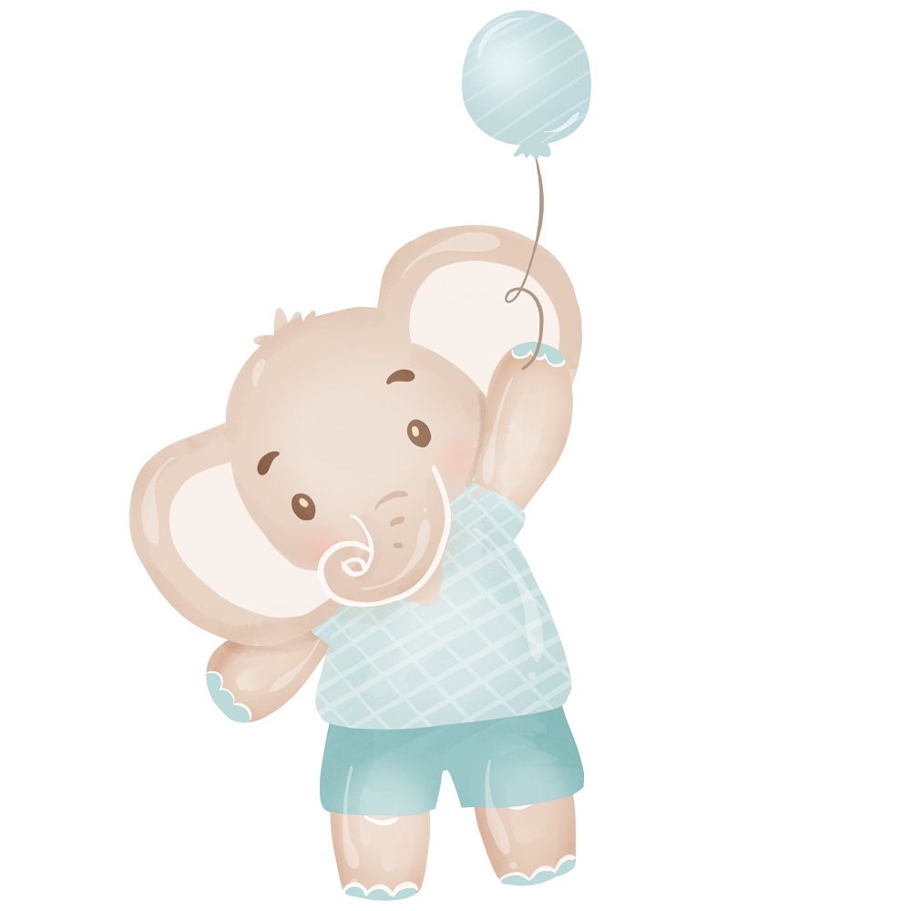 Baby Boy Elephant With Balloon Fabric Panel