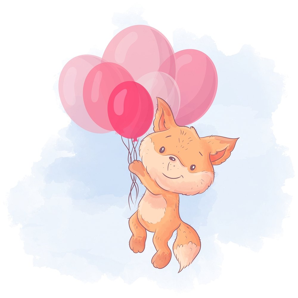 Baby Chanterelle Flying On Balloons Fabric Panel