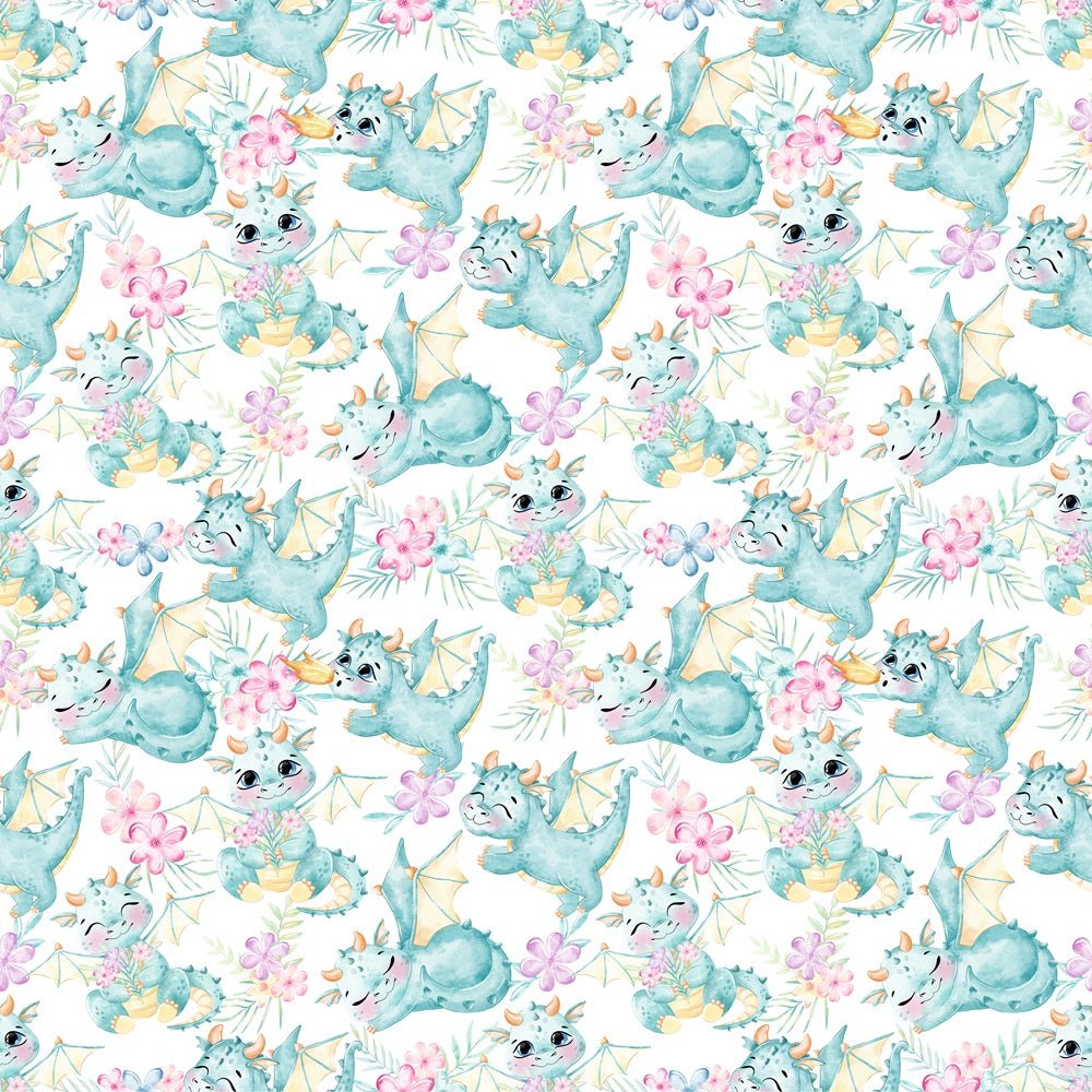 Baby Dragon & Flowers Fabric