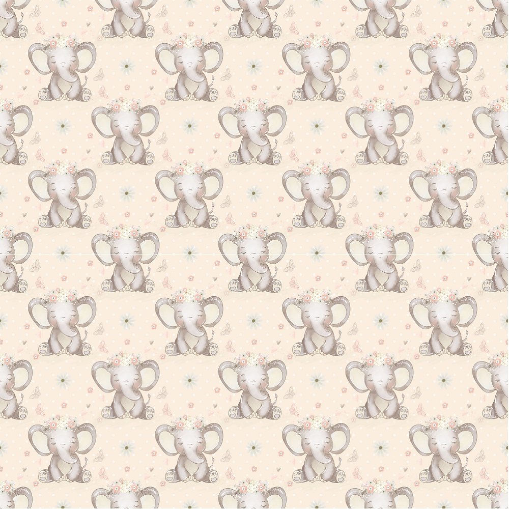 Baby Elephant & Butterflies Fabric - Tan