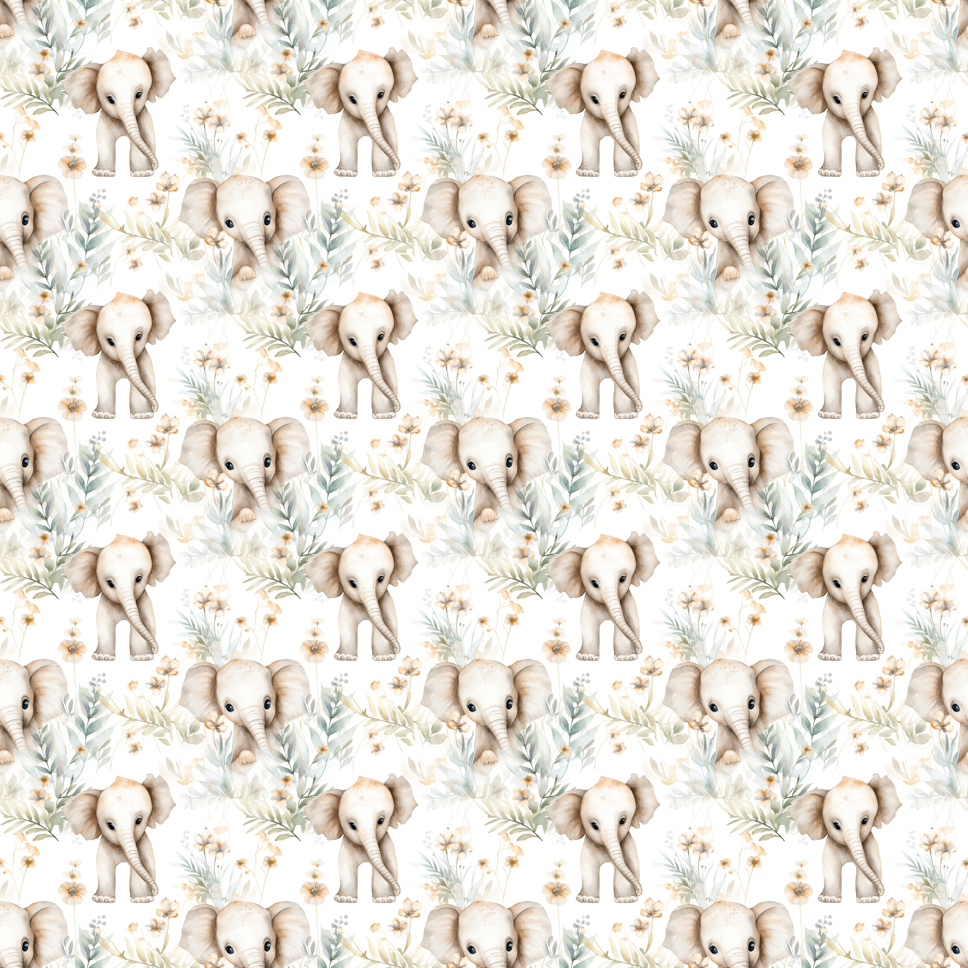 Baby Elephant & Plants Fabric