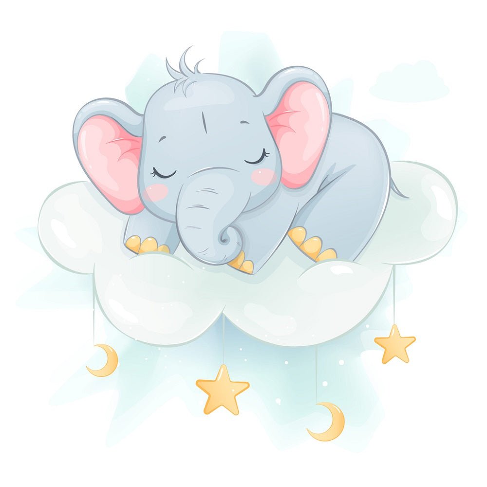 Baby Elephant Sleeping On A Cloud Fabric Panel