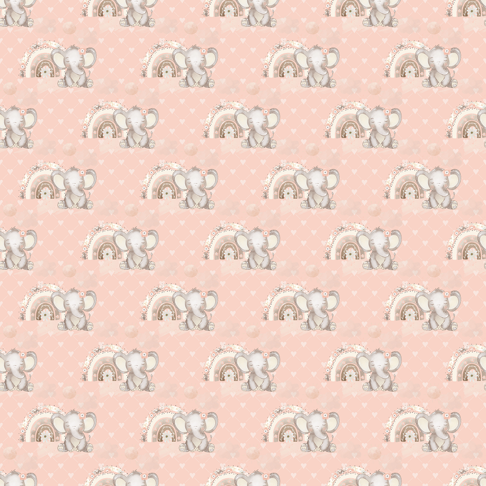 Baby Elephants With Rainbows & Hearts Fabric - Pink