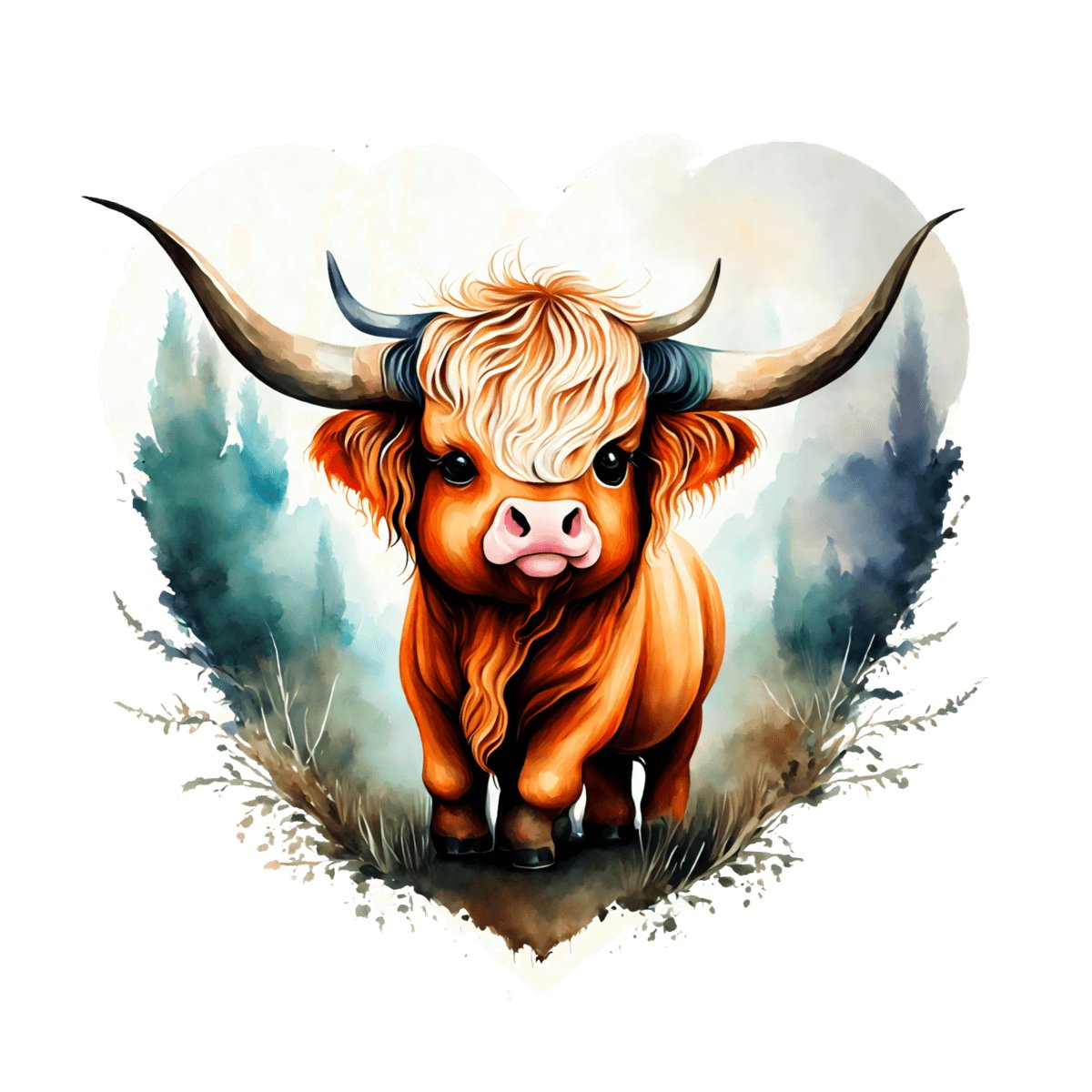 Baby Highland Cow Portrait Fabric Panel