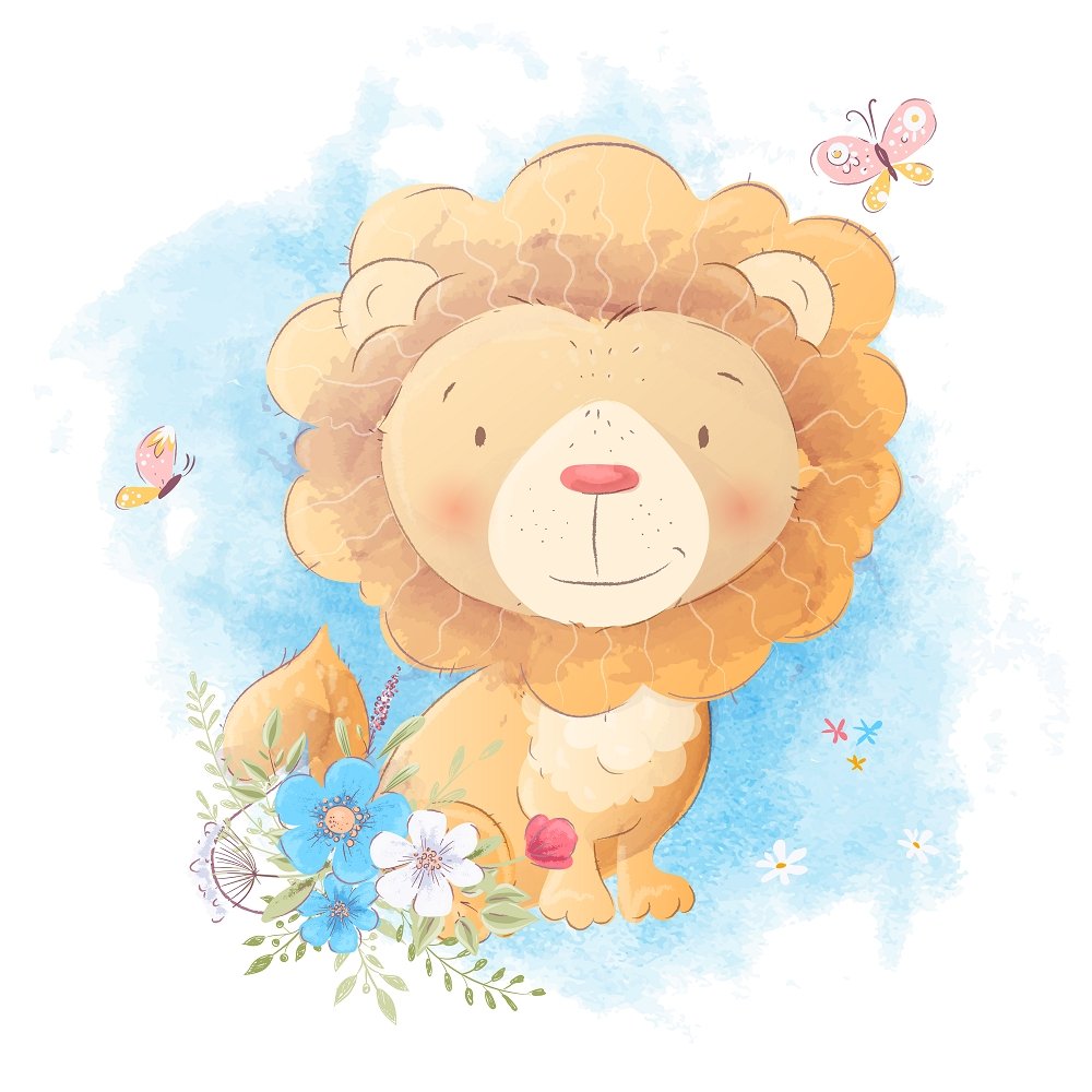 Baby Lion With Bouquet Fabric Panel