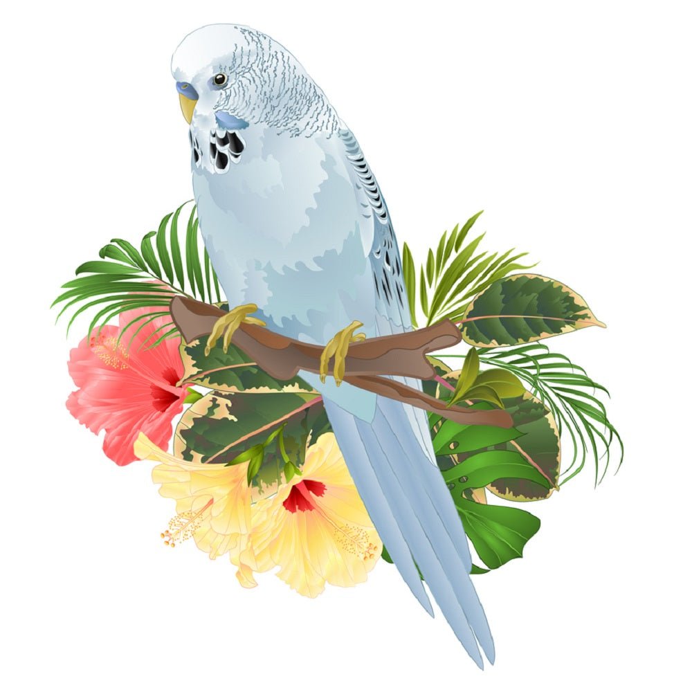 Budgerigar Bird on Flowers Fabric Panel